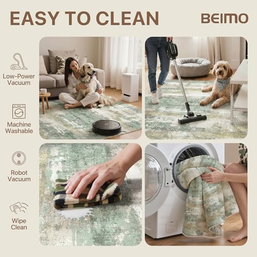 Image of BEIMO Reversible 2'6 inchx6' Runner Rugs for Hallway, Modern Abstract Dual-Sided Runners for Entryway, Machine Washable Soft Low Pile Kitchen Runner, Includes Non-Slip Rug Pad, Green & Grey