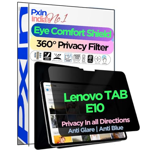 Image of Pxin Tablet Privacy Screen Guard compatible with Lenovo TAB E10 | Anti Glare | Anti Blue Light | Anti UV | 4 Way Privacy Filter | 360 Privacy | Eye Protect