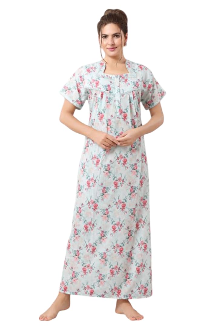 EASY MOM Pure Cotton Embroidery Nighty for Women's | Night Gown | Nighty | Nightdress | Maxi | Sleepwear | Jaipuri Nighty | Nighties | Gown-picture-22