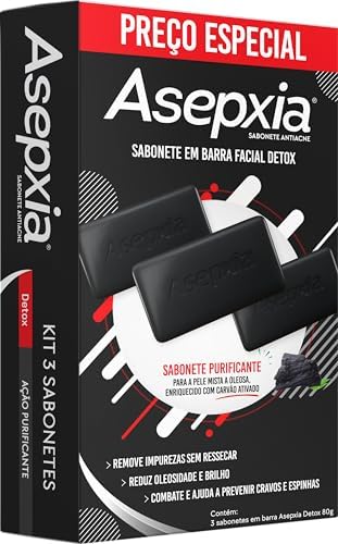 Asepxia Kit Sabonete Em Barra Facial Detox Antiacne Para Pele Ole...