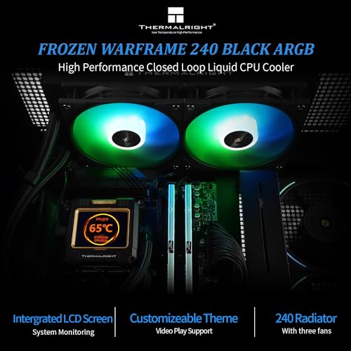 Thermalright Frozen Warframe 240 Black ARGB – Dissipatore A Liquido Per CPU Con Display LCD IPS 320x240, 2 Ventole PWM 2000 RPM, Compatibile AM4/AM5/Intel