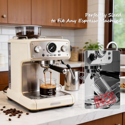 Image of Espresso Cups Set of 2: Espresso Machine Accessories - Dual Scale Glass Measuring Cup and Espresso Shot Cups - Essential Coffee Bar Accessories - 4oz Glass Espresso Cup Set with Handled and Spout