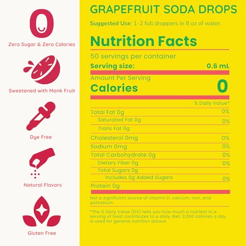 Image of Allways Drops Grapefruit Soda Water Enhancer | Sugar Free | 50 Servings | Natural Flavors • Monk Fruit Sweetened • Dye Free • No Artificial Sweeteners • Zero Calories • Gluten Free • Glass Bottle