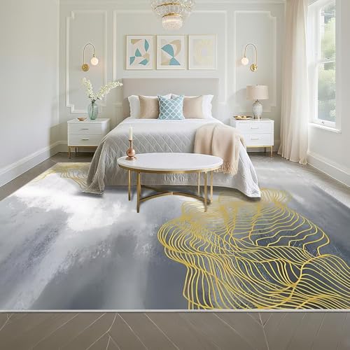Tapis de salon rayé jaune abstrait 130x200cm durable - 5