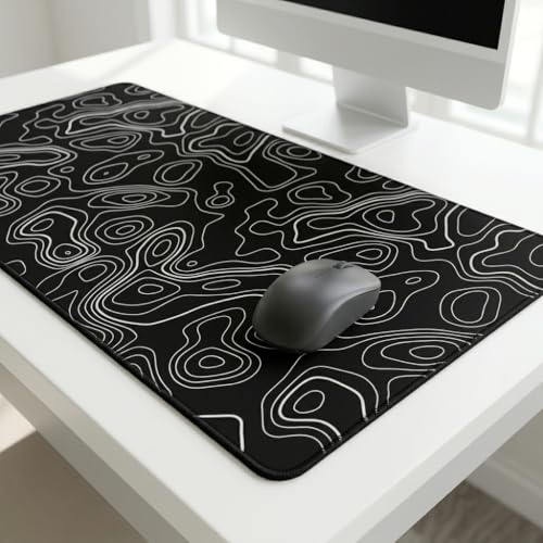 Image of Abstract Contour Line Extended Desk Mat (458 x 915 mm) - 3mm Thick Premium Rubber Base Mouse Pad for Gaming, Office & Work Setup
