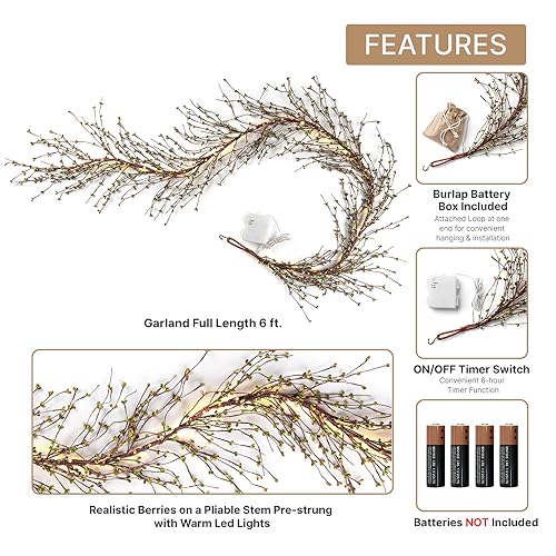 Pip-Berry-Garland-with-Lights-55-Ft-Grapevine-Garland-with-Green-Berries-100-LED-Lights-Fall-Lighted-Garland-Decor-Battery-Operated-Christmas-Garlands-Fireplace-Mantel-Decorations Pip Berry Garland with Lights 55 Ft Grapevine Garland with Green Berries 100 LED Lights Fall Lighted Garland Decor Battery Operated Christmas Garlands Fireplace Mantel Decorations