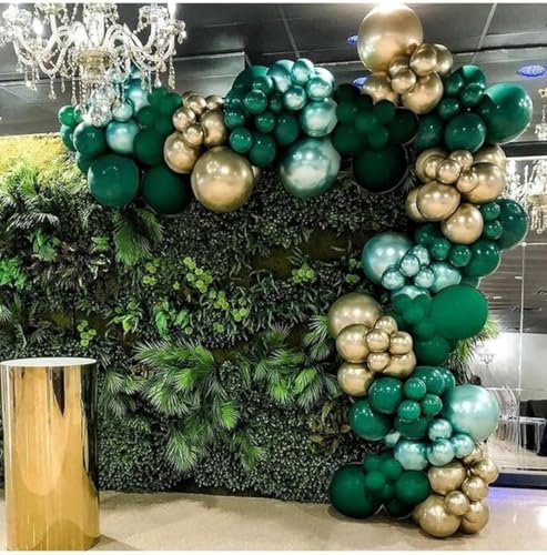 Image of Dark Green and Gold Balloons,60 Packs 12 Inch Metallic Green Gold Confetti Balloons for Birthday, Graduation, St. Patrick's Day, Baby Shower, Jungle Sarfari Party Decorations