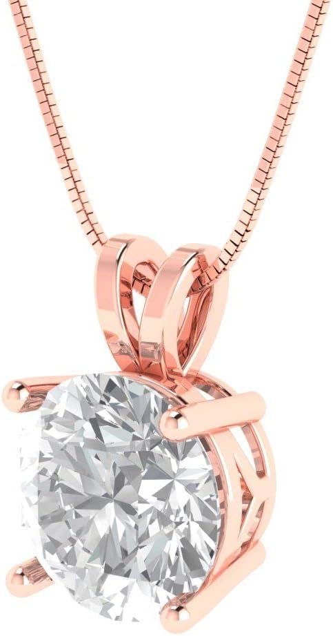 Clara Pucci 14K Rose Gold Plated Solitaire 16" Box-Chain Necklace - Sterling Silver 3ct Round Cut Moissanite Pendant - Image 2