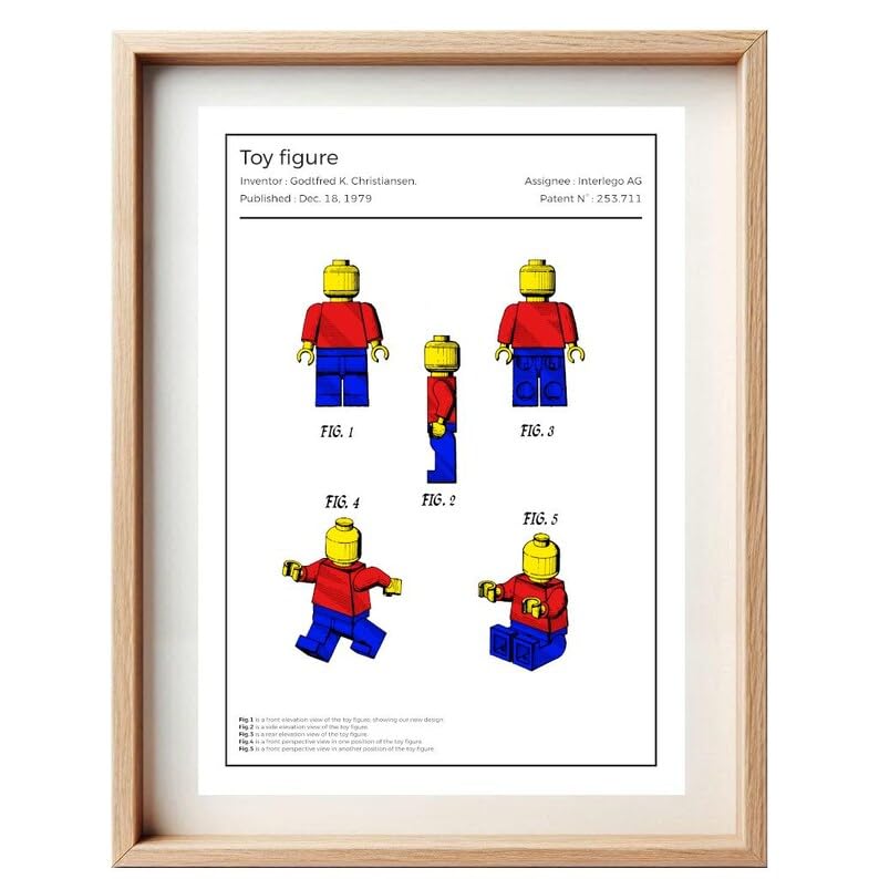 Affiche Brevet Figurine LEGO – Poster Vintage | Noir & Blanc ou Colorisé, Art Mural Geek, Déco Enfant, Cadeau Fan LEGO