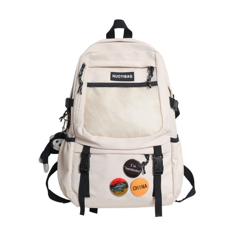 Fuvtory Aesthetic Kawaii Back to School Cute Bookbag Backpack Rucksack Daypack College Student Teen Girls Children with Pins and Accessories (white)