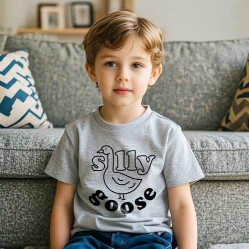 Image of Kids Short Sleeve Tees Toddler Crewneck T-Shirts Boys Girls Dino Raccoon Excavator Silly Goose Flower Girl Tops 2-7 Years