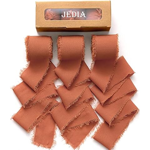 JEDIA Chiffonband, 3 Rollen Terrakotta-Bänder, 3,8 cm x 7 m Blumenband-Set für Geschenkverpackungen, Hochzeitseinladungen, Blumensträuße, Bastelarbeiten Cover