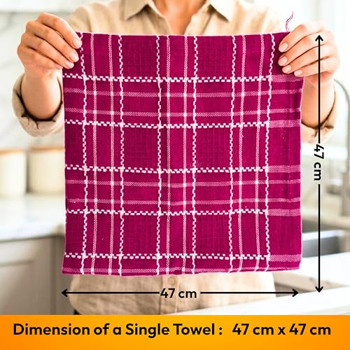 Image of Cooker&Mixer Cotton Kitchen Towels, Dish Cleaning Cloth, Cotton Napkins, Scrubbing Wash Cloths, Bulk, Sets, Mix Color, 47 x 47 cm, Set of 9, Premium Comb Structure, Super Absorbent, Quick-Drying
