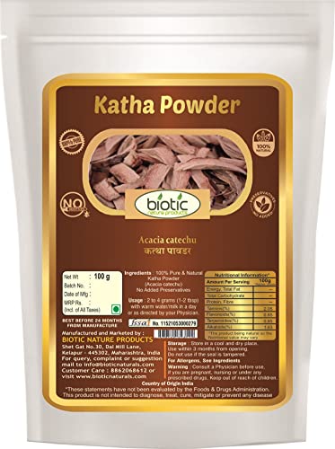 Biotic Pure Natural Katha Powder for Hair and Eating - Acacia Catechu - Organic Kattha for Pan - Edible Katha Powder for Paan - 100g