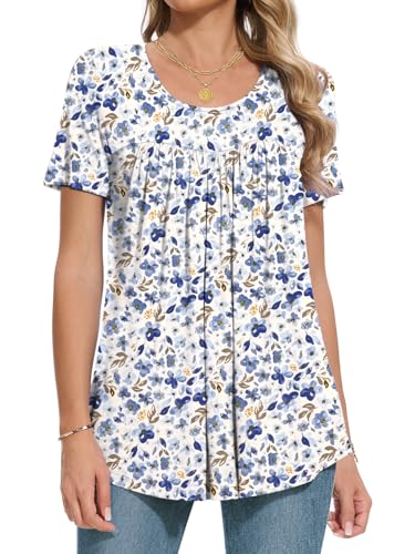 Womens Summer Tops Short Sleeve Shirts for Women 2025 Scoop Neck Tops Loose Fit Casual Comfy Women Blouses Flowy Top M-3XL3