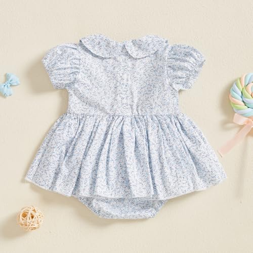 Summer Baby Girls Clothes Floral Short Sleeve Romper Dress Tutu Bodysuit Doll Collar Jumpsuit One Piece Outfit 6