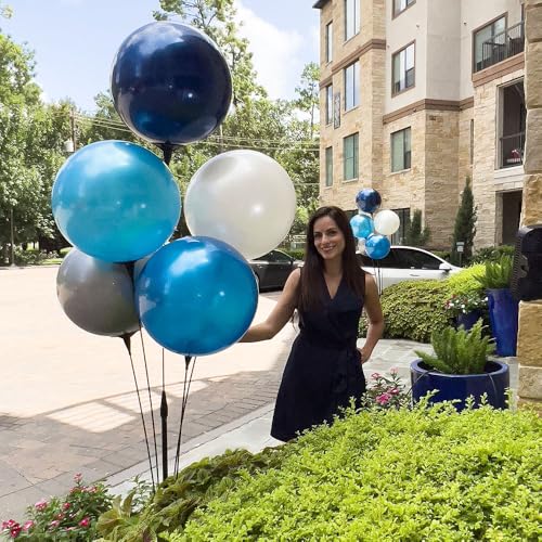 Image of Reusable Outdoor Balloon Clusters - Helium Free, All-Weather, Durable, Plastic Balloons for Advertising, Real Estate, Grand Openings & Events (Navy,Light Blue,White,Silver,Blue)