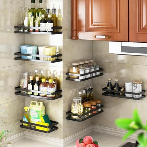 YunNasi 2 Pcs Especieros para Cocina Pared Especieros para Cocina de Colgar con 8 Ganchos Estantería de Especiero de Cocina Para Cocina Baño y Balcón, (Negro mate, 40cm)