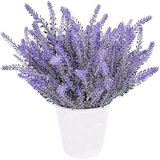 GKONGU Artificial Flowers Lavenders, 4 Pure Lavender Artificial Flowers Romantic Flocking Lavender Bouquet Ideal For Home Decor Room Garden Party Wedding Showing