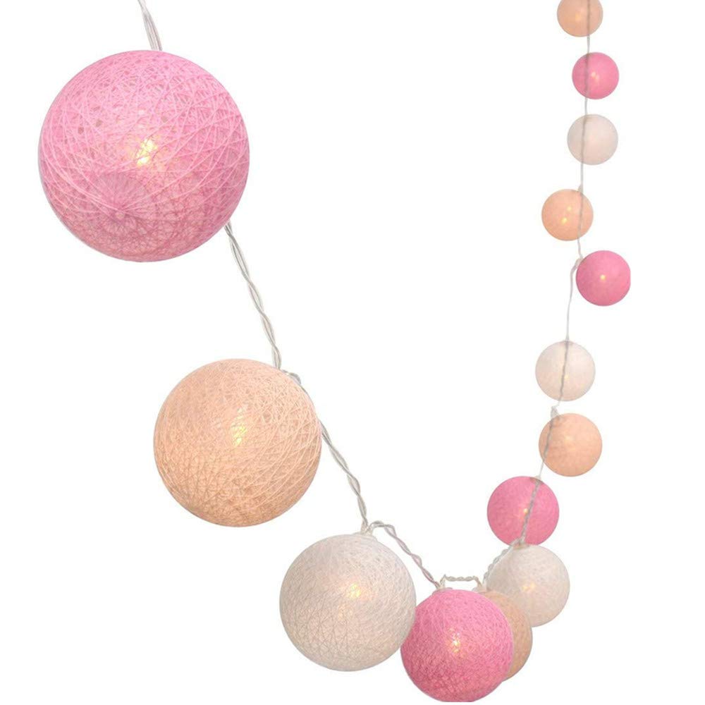 Cotton Ball LED Fairy Lights Indoor 5M 50pcs, Treer Battery Powered 8 Mode Warm White String Night Light Party Home Christmas Decoration (Pink/White,5m/50LED)