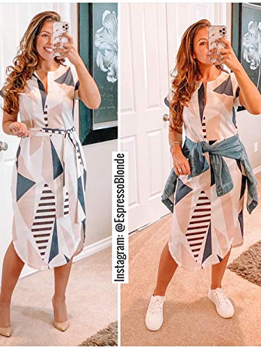 TEMOFON-Womens-Dresses-Summer-Floral-Geometric-Pattern-Short-Sleeve-Midi-V-Neck-Casual-Dress-with-Belt-S-2XL