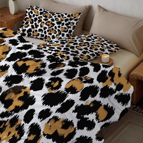 Parure de lit Housse Couette avec Fermetures éclair 140x200 Léopard