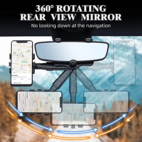 Image of HUMBLE Multipurpose Car Phone Holder That Rotates and Retracts 360 Degrees (Upgraded) Rear-View Mirror Universal Phone Mount Support All Smartphone Models-Black