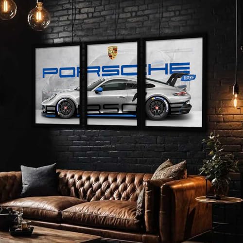 Image of ARTELLY Big Porsche 911 GT3rs Sports Car Framed Wall Posters, Set of 3, Premium Framed Painting, Living Room Bedroom Decoration, Large Size Gift Item for Boys Room Decor (Porsche 1, 13x19 inch)