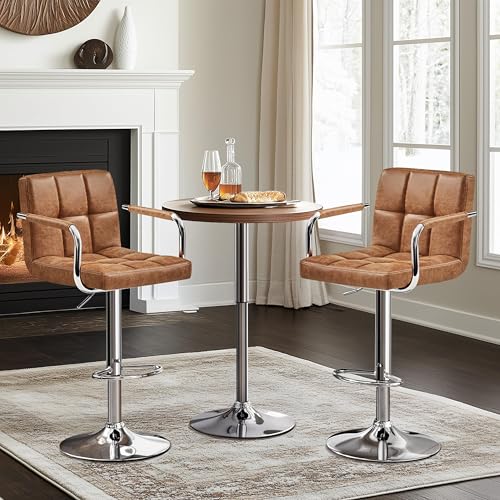 Image of Yaheetech Bar Stools Set of 2 with Backs, Height Adjustable, Retro Brown