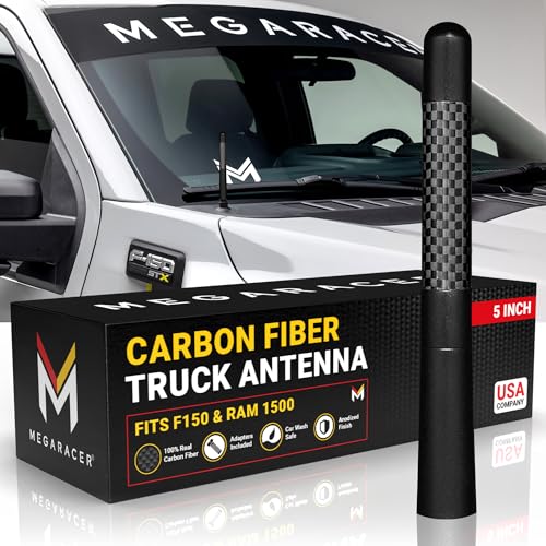 Carbon Fiber Truck Antenna | Compatible with F150 (Year 2009-2025) | RAM 1500 (2009-2024) | Short Car Audio & Video Antennas | Small F150 Antenna | Truck Accessories | Black 5 Inch