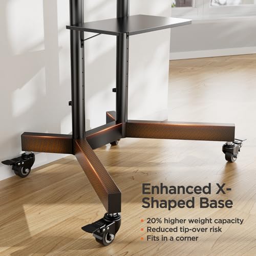 Perlegear TV Stand on Wheels for 32-85 Inch Screens up to 60kg, Height Adjustable Rolling TV Cart for LCD OLED 4K Flat/Curved Panels, Moblie Portable TV Stand with Lockable Wheels, Max VESA 600x400 - Image 5