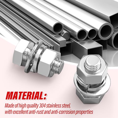 Image of 10PCS 1 /2-13 x 1 304 Stainless Steel External Hex Bolt, Fully Threaded Bolt with Nut Flat & Lock Washers and Spanner