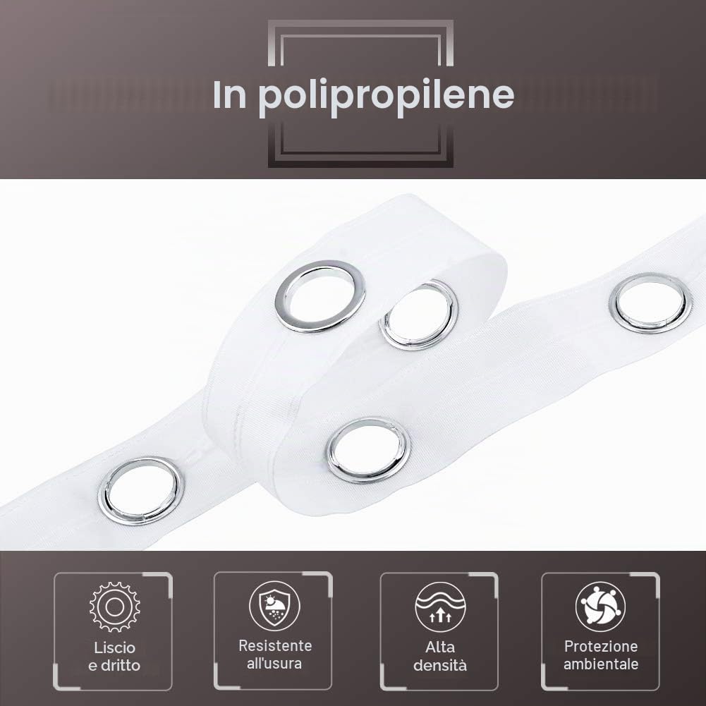 INCREWAY Nastro per tende, 10 m, per testata tende, decorazione fai da te, bianco, con occhielli