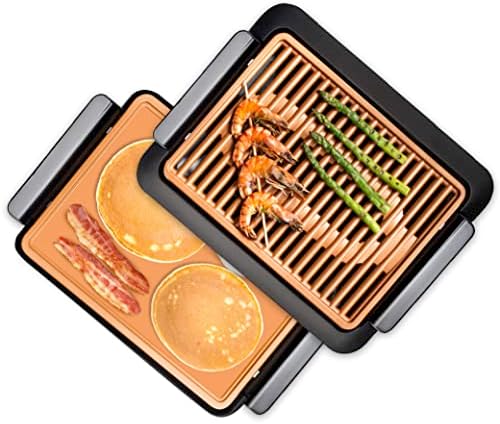 Gotham Steel Smokeless Indoor Grill, Nonstick Indoor Smokeless Grill with Ceramic Coating & Adjustable Heating, Indoor Grill Electric Smokeless with Removable Grill/Griddle Plate, Healthy & Toxin Free