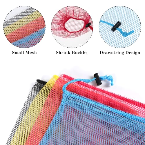 12Pcs Colorful Mesh Bag Sports Equipment Bag Multipurpose Nylon Drawstring Bag with Cord Lock Closure 15.6"X13.65" Gym Storage Bag Mesh Stuff Sack for Travel, Sports, Balls, Beach, Laundry3