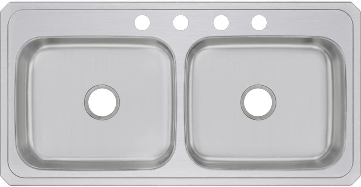 Elkay CR43221 1-Hole Gourmet Double Basin Drop-In Stainless Steel Kitchen Sink, 22-Inch x 43-Inch