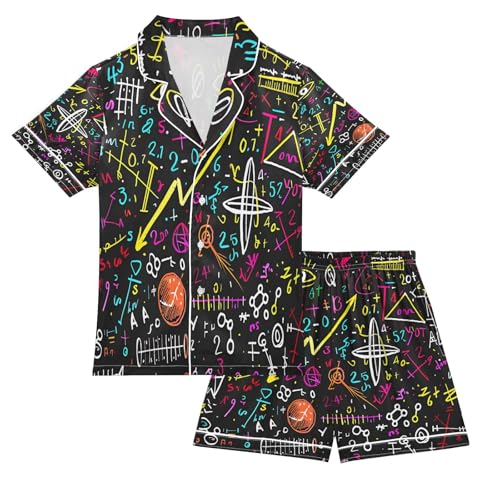 ALAZA Physics Formula Satin Pajamas Set Short Sleeve Button Down Sleepwear Summer Pjs 2 Piece