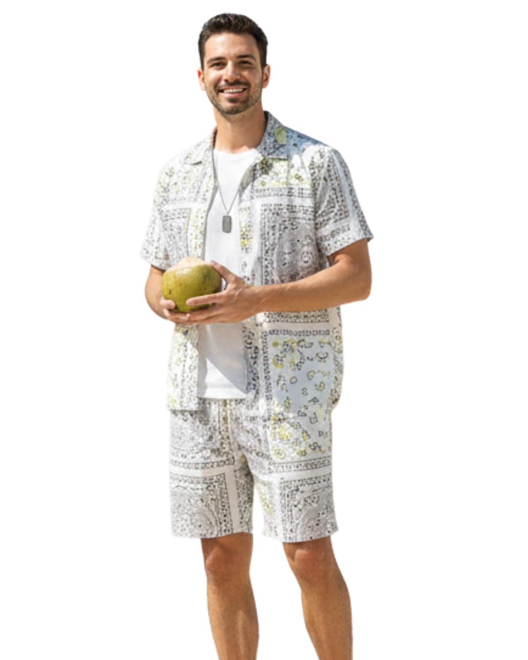 Men’s Polyester fabric solid Printed Co-Ord Set for men Floral Print Short Sleeve Shirt with Drawstring Shorts Casual Summer Wear, Beach & Vacation Outfit for Men-image-10