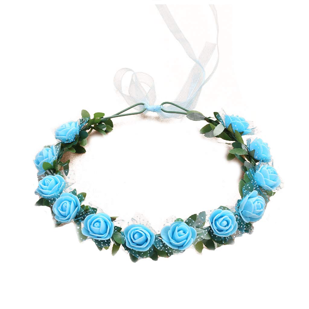 Fentency Women Bridal Headband 12 Foam Rose Flower Multicolor Wreath Wedding Ribbon Headpiece