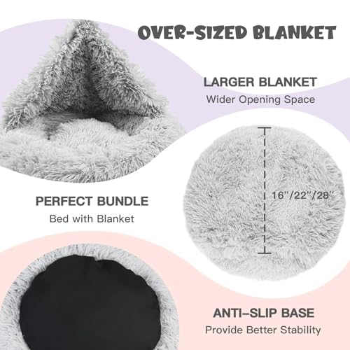 Image of Himax Donut Dog Beds for Large Dogs with Blanket, Cozy Soft Fluffy Round Dogs Beds, Calming Dog Bed Washable (20 inch /26 inch /35 inch) Light Grey