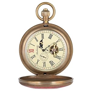 Wood Mechanical Pocket Watch Men Women Horizontal Phases Moon Sun 24-Hour Skeleton Pocket Watches