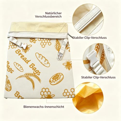 FLYGRRIV Bienenwachs Brotbeutel 2 Stück, Wiederverwendbar für Brot 43×33 cm – Ansicht 3