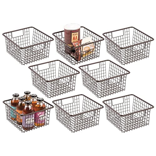 mDesign Farmhouse Decor Metal Wire Food Storage Organizer Bin Basket with Handles for Kitchen Cabinets, Pantry, Bathroom, Laundry Room, Closets, Garage - 8 Pack - Bronze