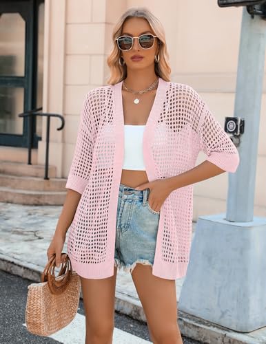 Image of Zeagoo Women's 2026 Summer Crochet Lightweight Cardigan Short Sleeve Boho Kimono Oversized Open Front Sweater Tops