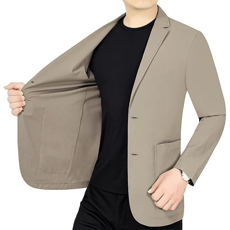 Men's Summer Stretch Lightweight Suit Jacket Breathable Business Casual Blazer for Men-Khaki3