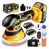 Niusken Cordless Car Buffer Polisher kit [2x 2000mAh 21V Batteries & 18 PCS Attachments] 6-Speed Orbital Design, LED Display, 6 Inch Lightweight Detailing Tool for Waxing, Polishing & Scratch Removal