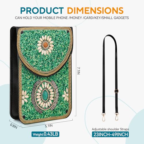 Image of Small Beaded Crossbody Bag for Women, Boho Cell Phone Shoulder Purse Wallet with Handcrafted Colorful Beads