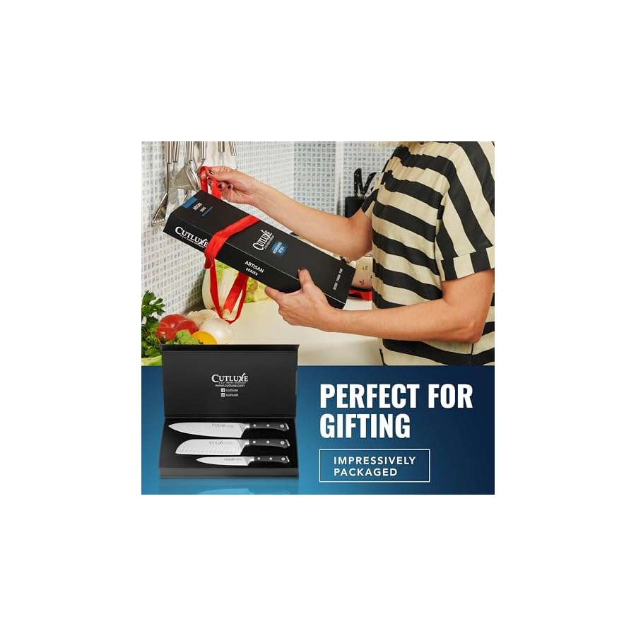 Cutluxe Chef Knife Set, 3 PCS Professional Chef's Knife Set – Razor Sharp German Steel, Full Tang, Ergonomic Handles - Artisan Series