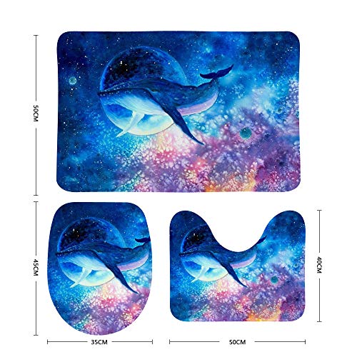 3-teiliges Badezimmer-Teppich-Set mit Aquarell-Wal-Sternenhimmel-Malerei,rutschfeste Konturmatte + Toilettendeckelbezug + Badematte – Bild 4