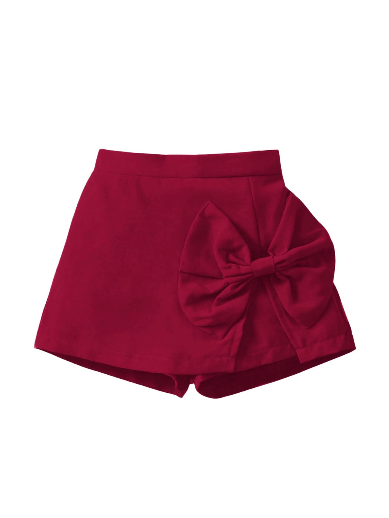 BEAUDRM Girl's Elastic Waist Bow Front Trousers Split Straight Leg Cute Skort Burgundy 7Y